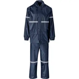 Outdoor Hi-Viz Reflective Polyester PVC Rainsuit Navy